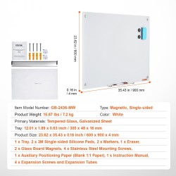 Magneettinen karkaistu lasitaulu 900 x 600 mm valkoinen kehyksetön