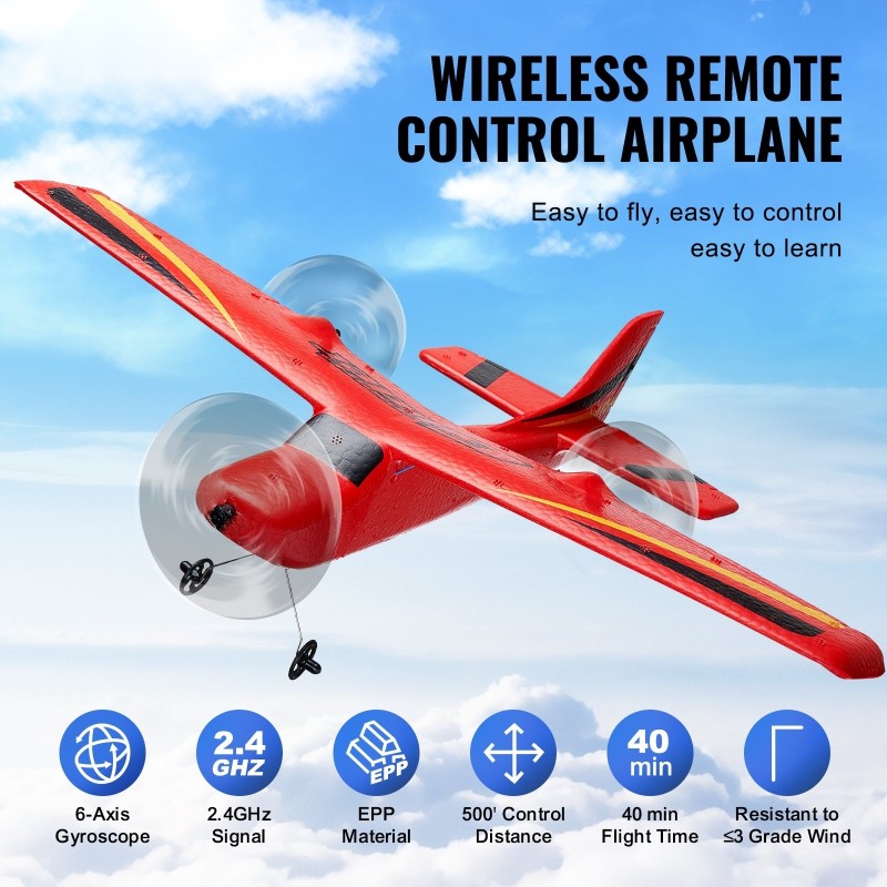 Radio-ohjattava EPP-runkoinen lentokone 2-kanavainen 2.4GHz 6-akselinen gyrostabilisaattori kahdella akulla