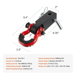 Vetokoukkusovitin 2 tuuman vastaanottimeen alumiiniseos lukittava vetokoukkutappi 7256 kg käyttökuorma