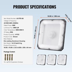 LED-katosvalot 4 kpl 80W 8800 lm 5000K IP65 painevalettu alumiini