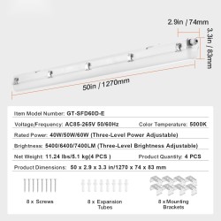 LED höyrytiivis valaisin 1270 mm 4 kpl 40/50/60W IP65 5000K