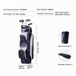 Golfkärrylaukku nylonista neljäntoistaosaisella jakajalla seitsemällä taskulla pölynsuojalla musta