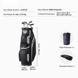 Golfkärrybägi 600D polyesteri 14-osainen jakajayläosa 36 tuumaa 13 taskua musta