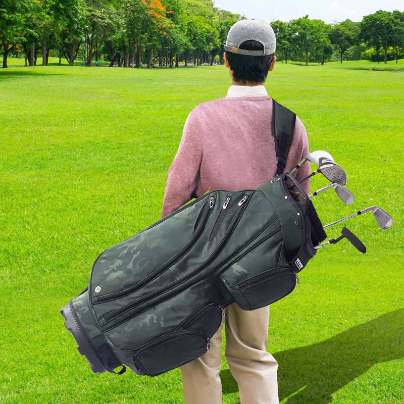 Golfkärrybagi vedenpitävä nailon 14-osainen jakaja 11 taskua sotilasvihreä