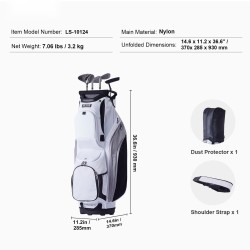 Golfkärrybägi nailonkangasta 14-osaisella jakajalla ja 13 taskulla valkoinen väriblokki