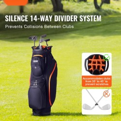 Golfkärrybägi 14-osainen jakaja 13 taskua 600D polyesterikangas musta-oranssi