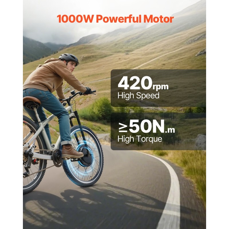 Etupyörän muunnossarja sähköavusteiseen pyörään 1000W 48V 26-tuumaiselle vanteelle LCD-näytöllä PAS-järjestelmällä