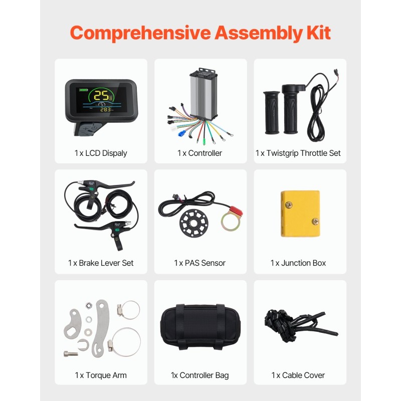 Etupyörän muunnossarja sähköavusteiseen pyörään 1000W 48V 26-tuumaiselle vanteelle LCD-näytöllä PAS-järjestelmällä