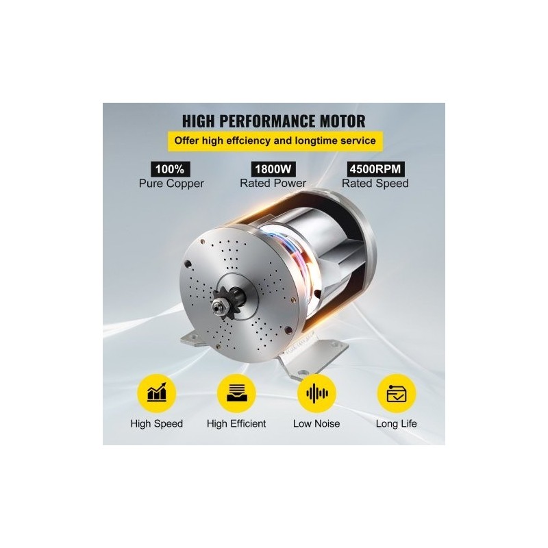 Harjaton 48V 1800W tasavirtamoottoripaketti täysin kuparikäämitys alumiinikuori nopeudensäädin kaasupoljin ja johtosarja