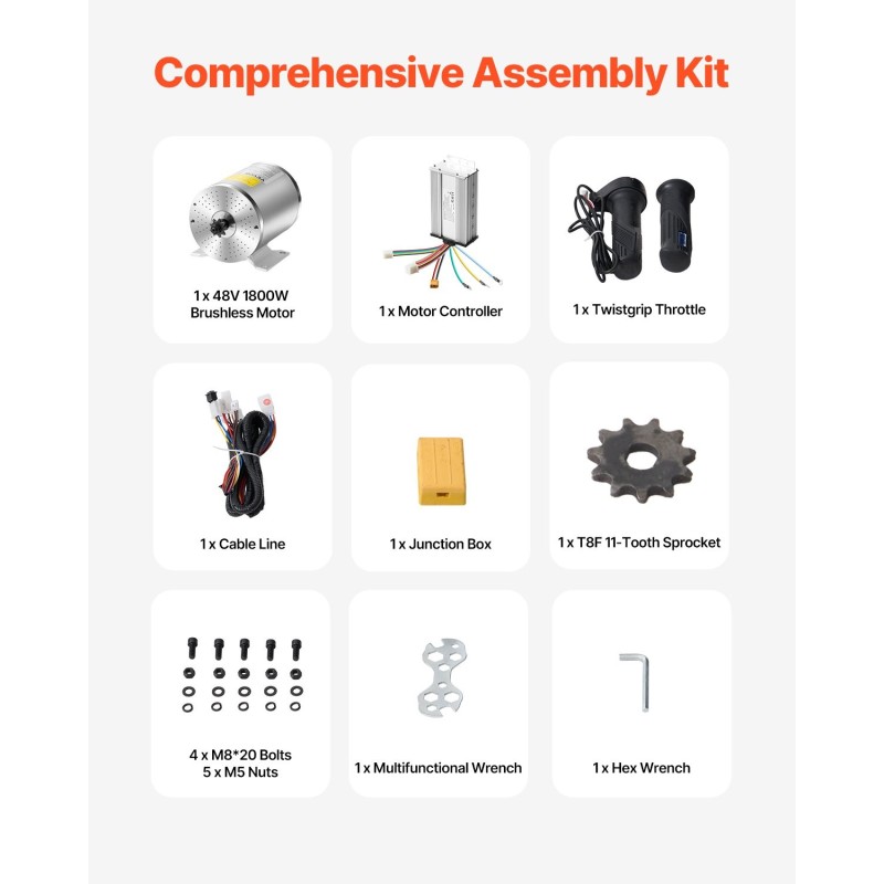 Harjaton tasavirtamoottoripaketti 1800W 48V 4500 rpm ohjain ja kaasukahva sähköajoneuvoihin