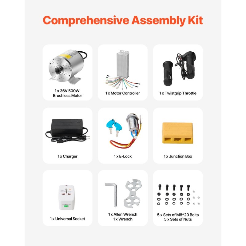 Harjaton moottoripaketti 500W 36V 2,5 N·m nopeudensäätimellä kaasukahvalla