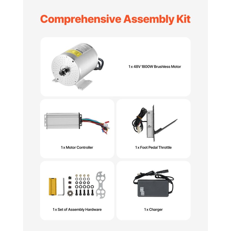 Harjaton 48V 1800W tasavirtamoottoripaketti kuparikäämityksellä päivitetyllä ohjaimella ja jalkakaasulla