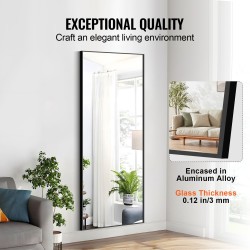 Suorakulmainen kokovartalopeili 1800 x 785 mm alumiiniseoskehys karkaistu lasi musta