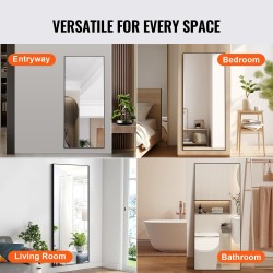 Suorakulmainen kokovartalopeili 1800 x 785 mm alumiiniseoskehys karkaistu lasi musta