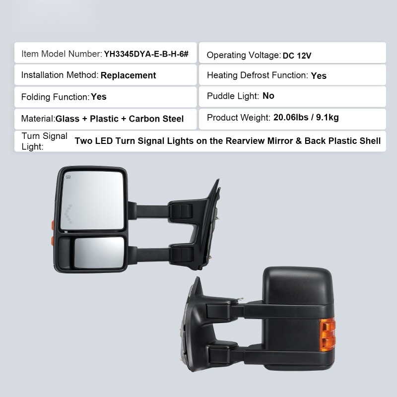 Vetokoukkupeilit vasen ja oikea Ford F250–F550 2008–2016 lämmitetyt suuntavalolla musta
