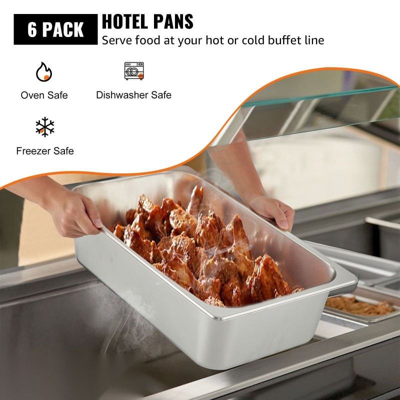 Täysikokoinen ruostumaton teräs GN-vuoka 14,2 cm syvä 6 kpl