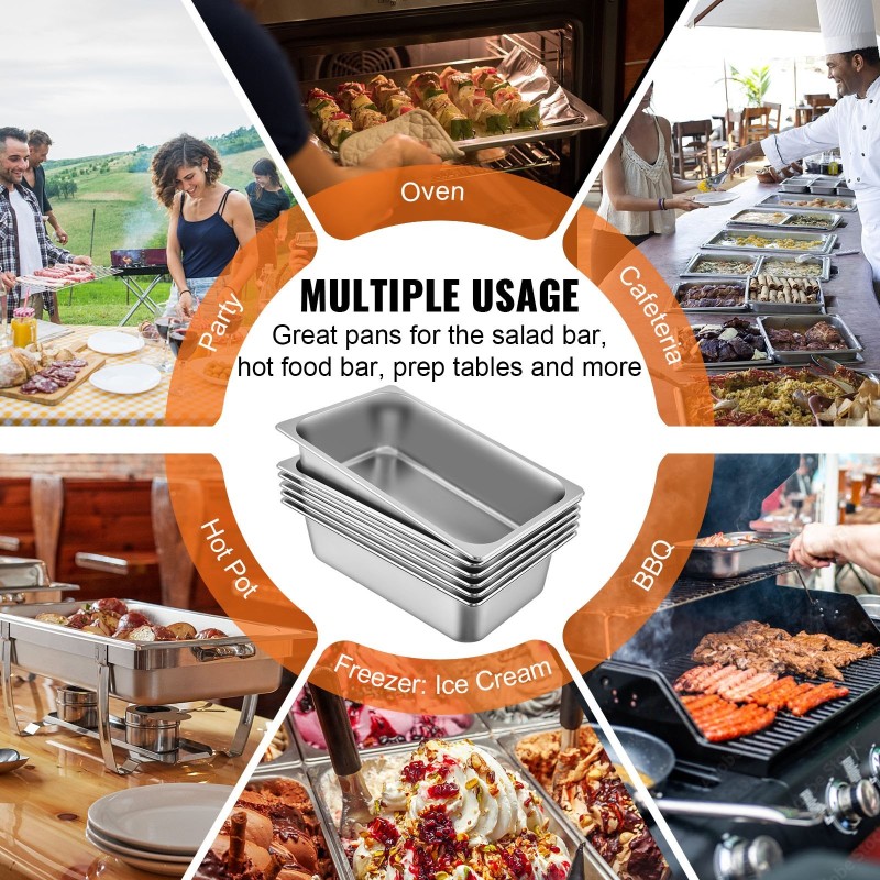 Täysikokoinen ruostumaton teräs GN-vuoka 14,2 cm syvä 6 kpl