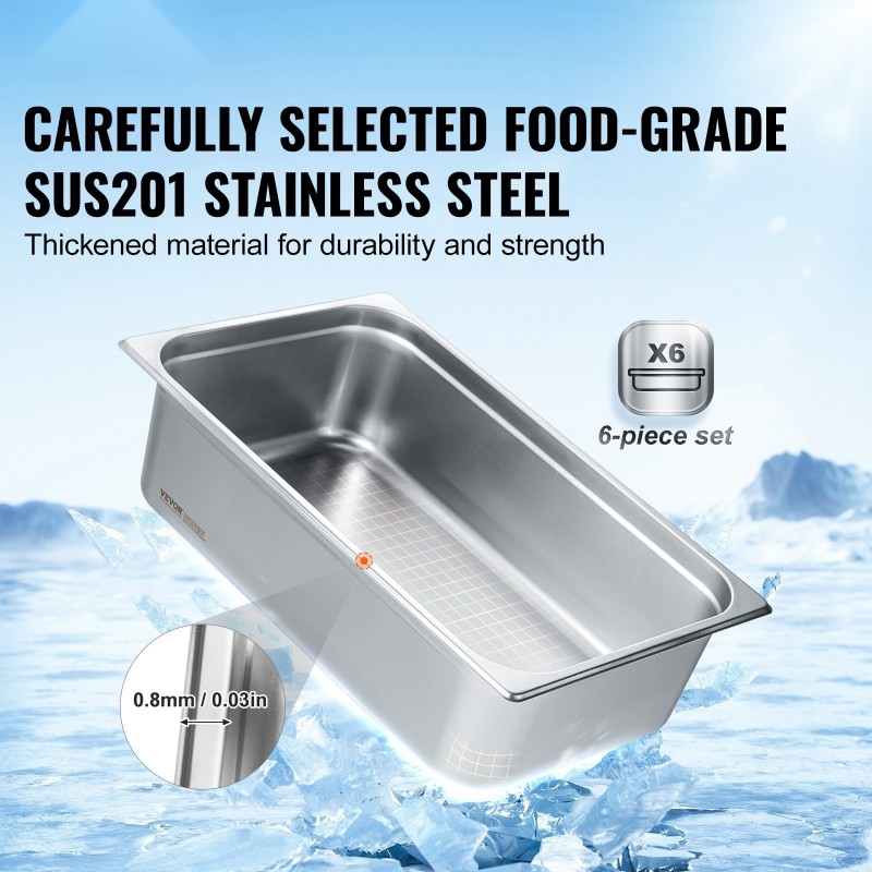 Täysikokoinen GN-astiasarja 6 kpl ruostumatonta terästä 6 tuuman syvä