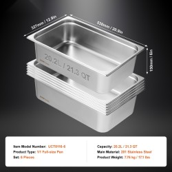 Täysikokoinen GN-astiasarja 6 kpl ruostumatonta terästä 6 tuuman syvä