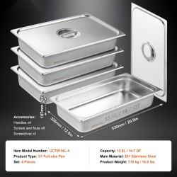 Höyrypöytäastiasetti ruostumattomasta teräksestä täysikokoinen 4 kpl 4 tuuman syvä kannella