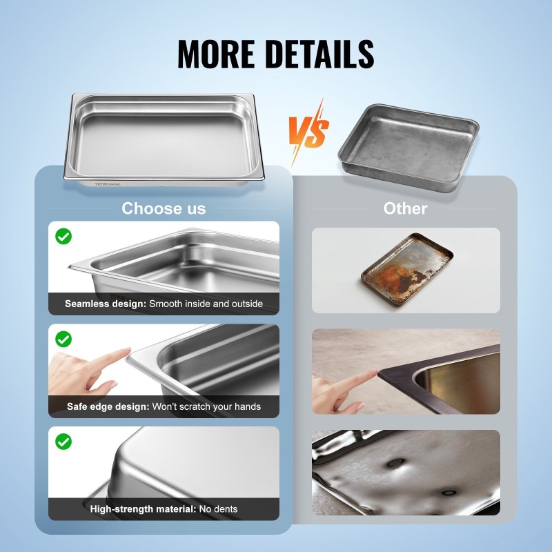 Täysikokoiset höyrypannut 201 ruostumatonta terästä 6 kpl 67 mm syvät ammattikeittiöön