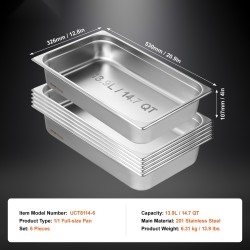 Täyskokoiset GN hotelipannut 201-ruostumatonta terästä 6 kpl 4 tuumaa