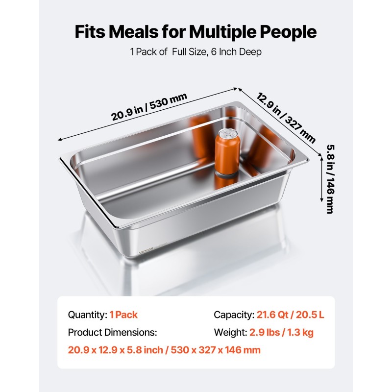 Täysikokoinen GN 1/1 ruostumaton teräs höyryvuoka 145 mm 20,5 l