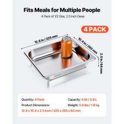 Höyryastia ruostumatonta terästä 1/2-kokoinen 63,5 mm syvä 3,8 L 4 kpl