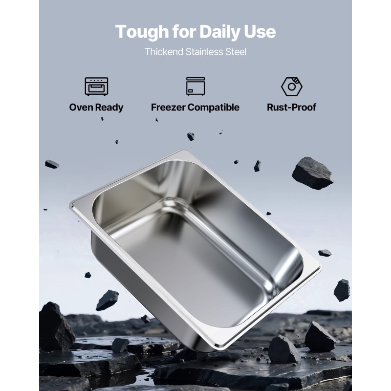 Höyryastia ruostumatonta terästä 1/2-kokoinen 98 mm 6 l 6 kpl