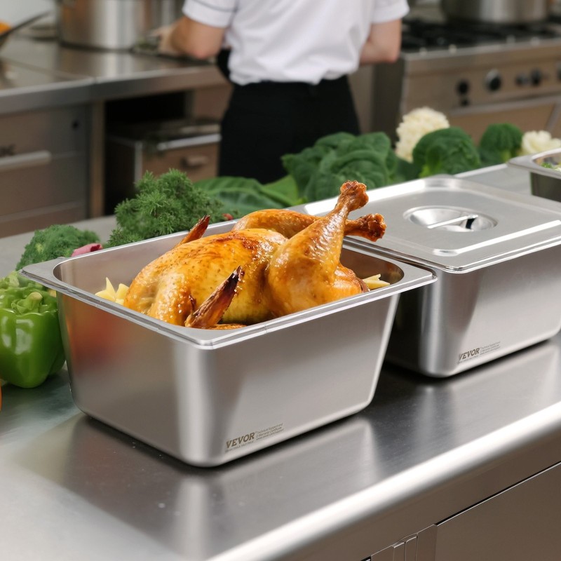 Ruostumaton teräs GN-astia puolikokoinen 148 mm syvä 9 litraa kansilla 2 kappaletta