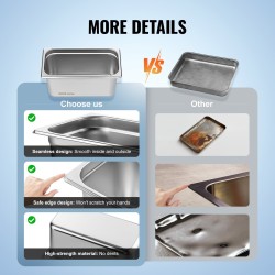 1/3-kokoiset höyrypannut 6 tuumaa syvät 8 kappaletta kansineen ruostumatonta terästä