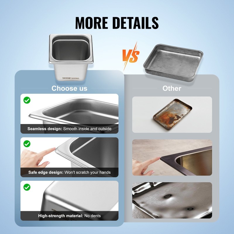 GN-hotelivuokat SUS201-ruostumaton teräs 1/6 GN-koko 6 kpl 6 tuumaa syvät ammattikeittiöille