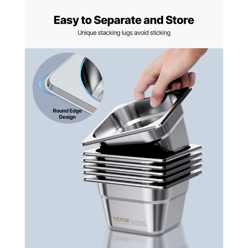 Vuoka 1/6 kokoinen ruostumaton teräs 100 mm 1,7 l 6 kpl