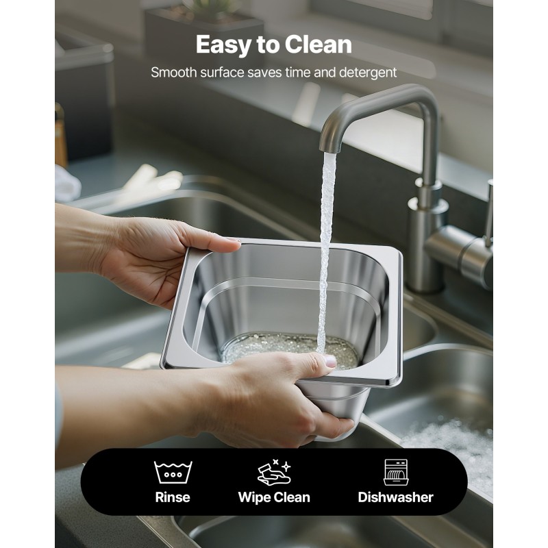 Vuoka 1/6 kokoinen ruostumaton teräs 100 mm 1,7 l 6 kpl