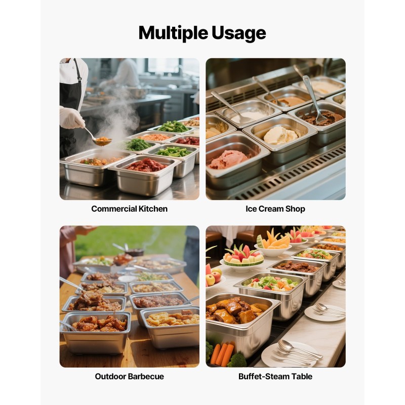 Vuoka 1/6 kokoinen ruostumaton teräs 100 mm 1,7 l 6 kpl