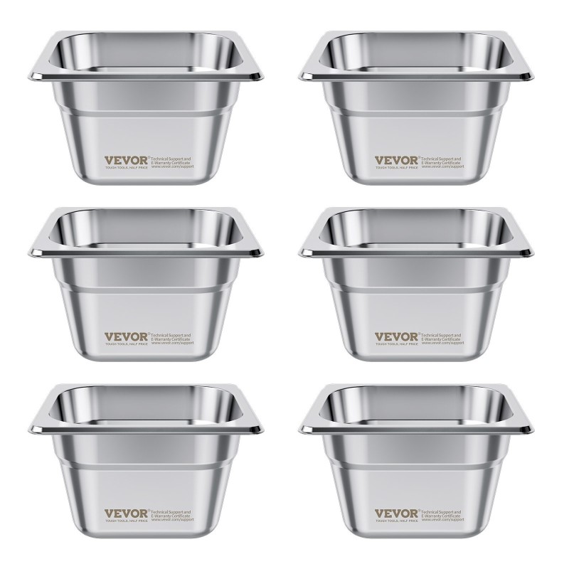 Vuoka 1/6 kokoinen ruostumaton teräs 100 mm 1,7 l 6 kpl