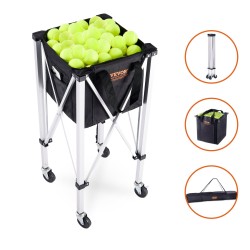 Tennispallokärry taittuva 180 pallolle alumiinirunko 600D nailonkori pyörillä