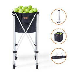 Tennispallokärry taittuva 180 pallolle alumiinirunko 600D nailonkori pyörillä