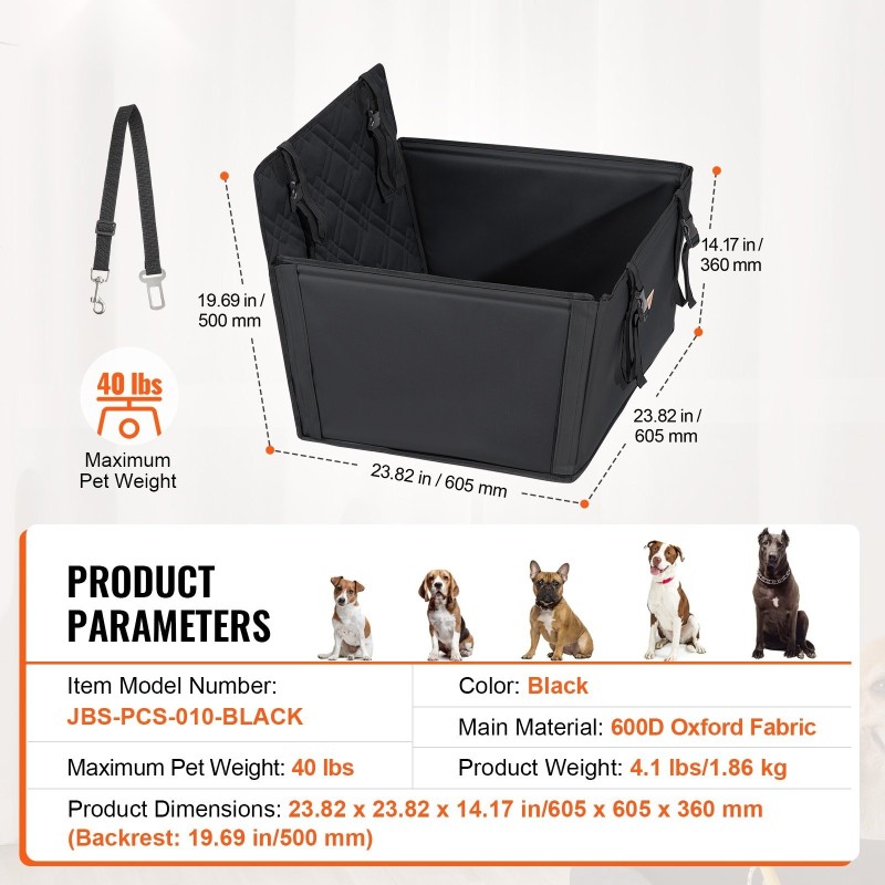 Koiran autopenkki takapenkille 600D Oxford-kangas vesitiivis tukeva tukirakenne turvahihnalla jopa 18 kg