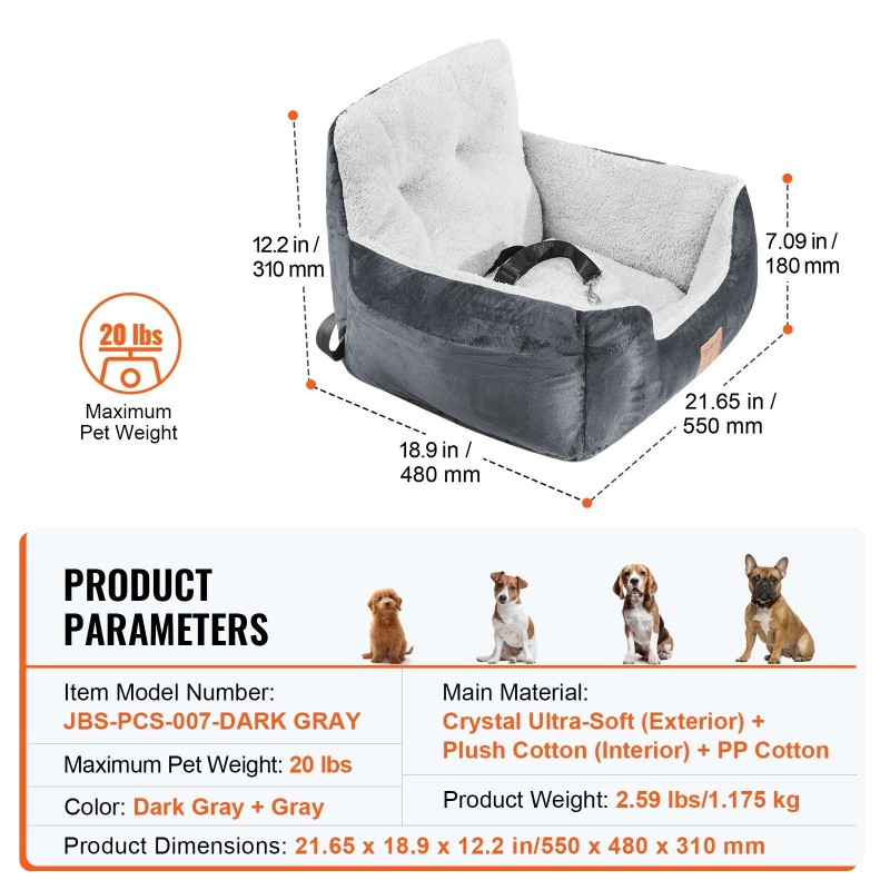 Koiran turvaistuin autoon harmaa plyysipinta irrotettava päällinen alle 9,1 kg