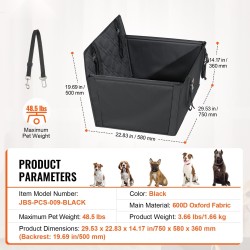 Koiran autosänky auton takaistuimelle vedenpitävä 600D Oxford musta enintään 48.5 paunaa