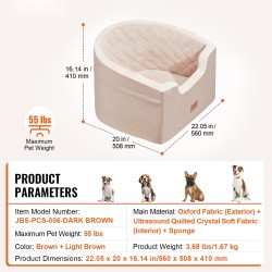 Koiran autopenkki vesitiivis Oxford-kangas sienipehmuste turvatalutushihna säilytystasku irrotettava päällinen vaaleanruskea ja