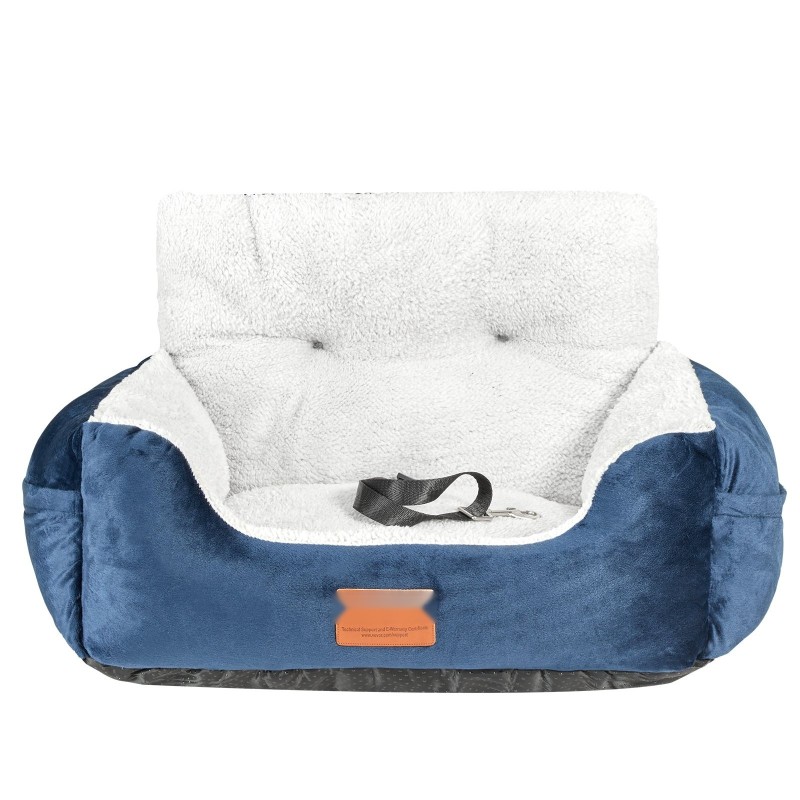 Koiran auton turvaistuin korkea selkä puuvillatäyte tummansininen harmaa pienille koirille