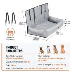 Koiran turvaistuin autoon vedenpitävä kangas PP-puuvillatäyte sopii jopa 100 paunaa harmaa