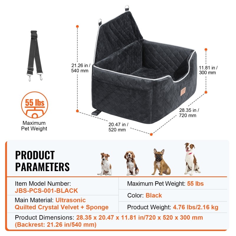 Koiran autopaikka musta kristallisametti sientä sisältävällä täytteellä säädettävillä turvavöillä 55 paunaa