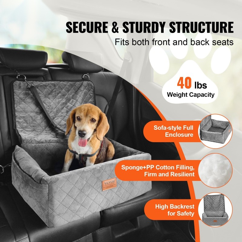 Auton koiranistuin harmaa kristallivelpikangas sienitäyte irrotettava päällinen enintään 18 kg
