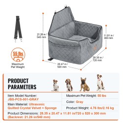 Koiran autopenkki harmaa ultraäänitikattu kristallisametti sieniäytteellä säädettävillä turvavöillä enintään 25 kg