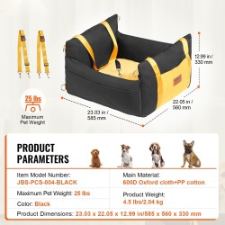 Koiran autopaikka vesitiivis 600D Oxford-kangas PP-puuvillatäyte sivukahvat musta enintään 11,3 kg