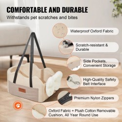 Keskikonsolin koiran istuin vedenpitävästä Oxford-kankaasta vaaleanruskea säädettävillä hihnoilla