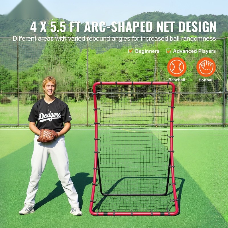 Palautusverkko baseball- ja softball-harjoitteluun Q195-hiiliteräsrunko 1219 x 1676 mm 5 asentoa